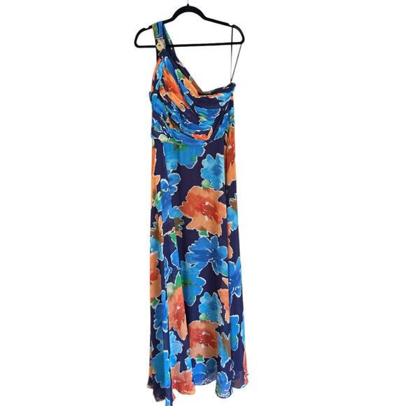 Lauren Ralph Lauren One Shoulder Floral Dress - Blue and Orange - Picture 2 of 5